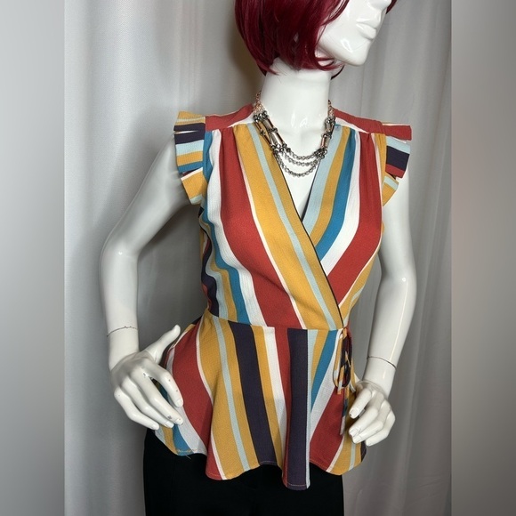 MONTEAU Multicoloured faux wrap/peplum top - Picture 5 of 9